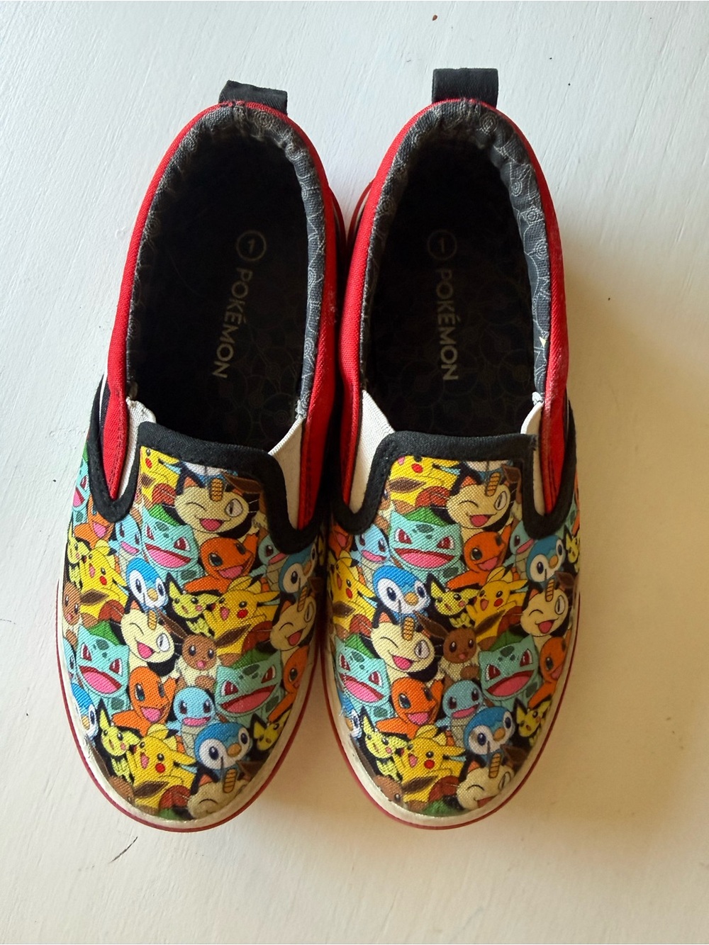 Pokemon Kids Multi-Character Slip-On Sneakers in Red and Black